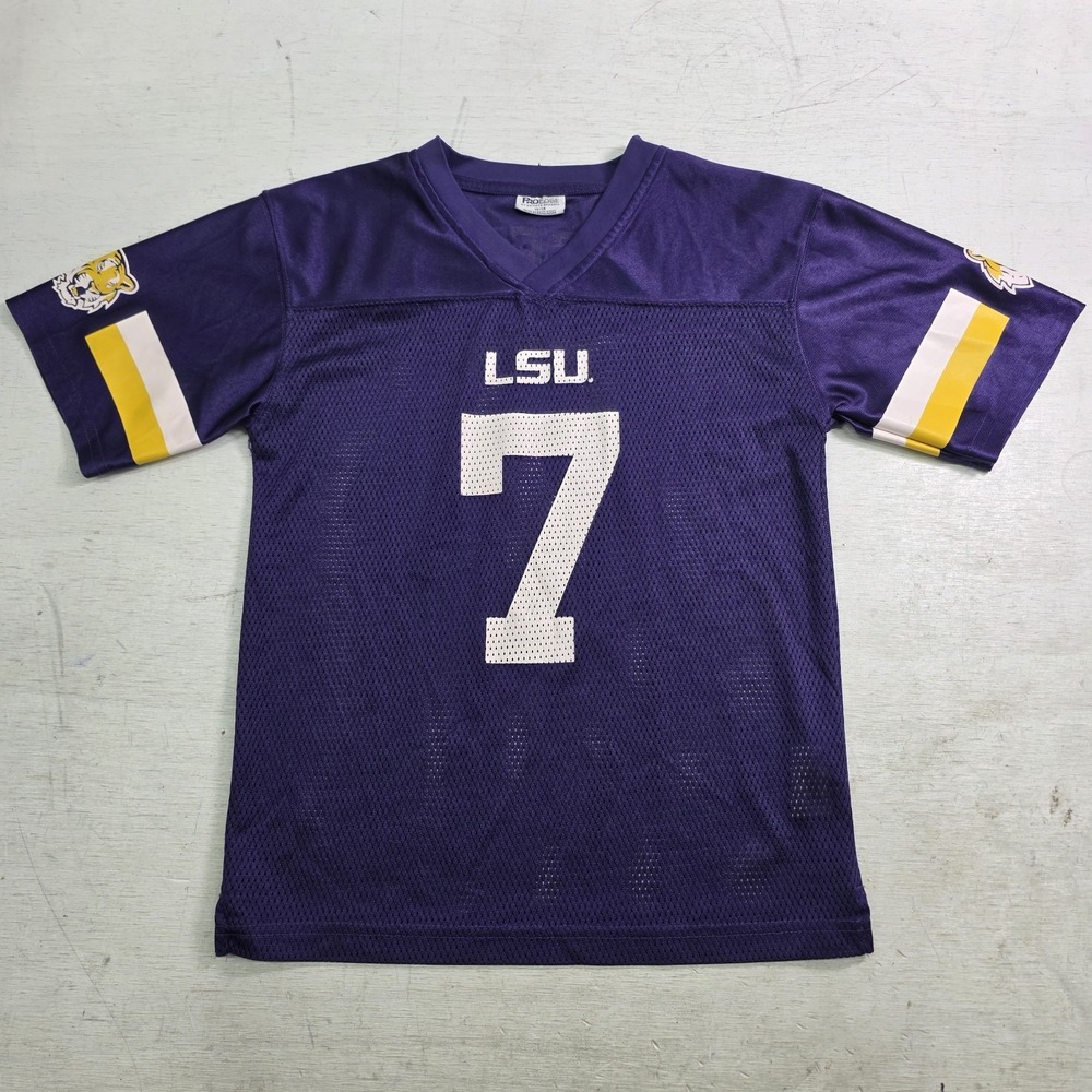 LSU Tigers NCAA Football Mesh Jersey Youth Medium 10/12 #7 Pro Edge Purple Gold